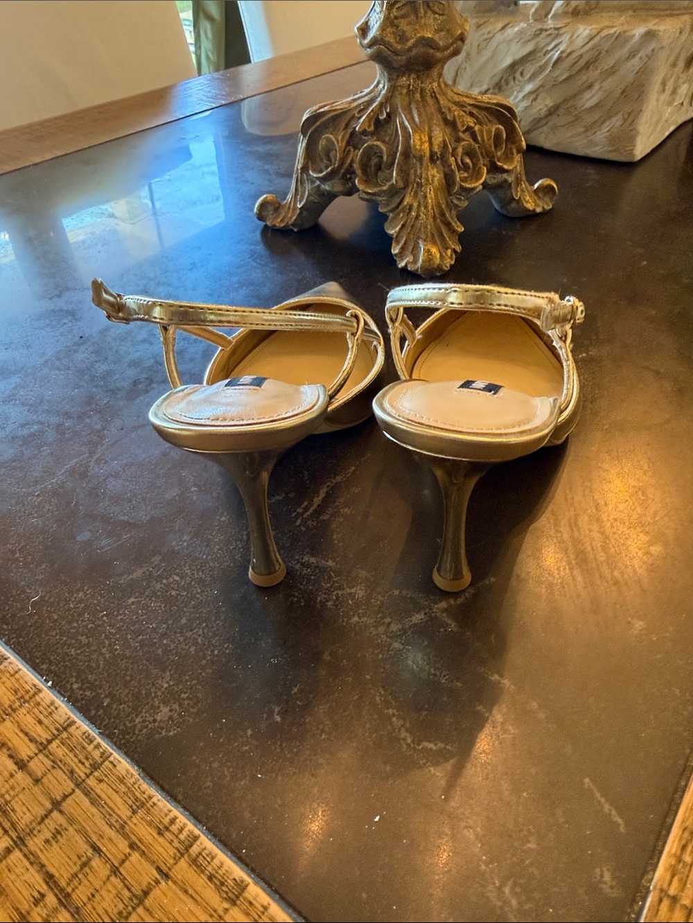 Nine West Metallic Gold Pointed Slingback Pumps - Picture 3 of 5